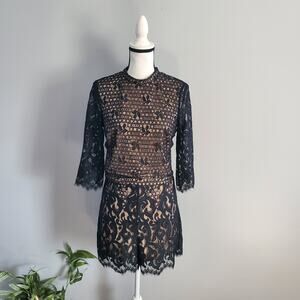 Love Fire Black Lace Open Back Romper L
